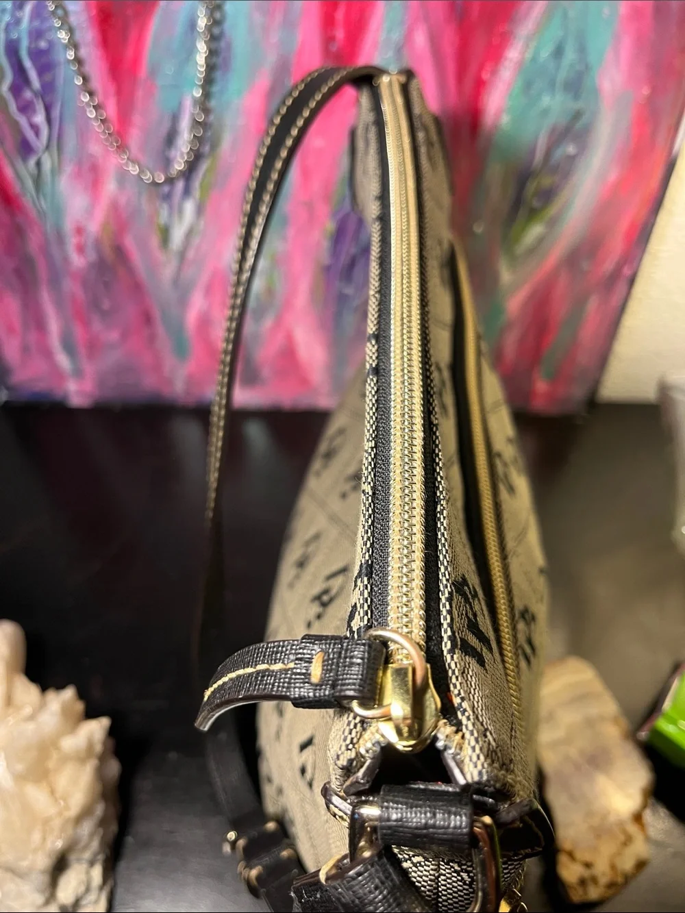 Dooney & Bourke Gray and Black Logo Crossbody Messenger Bag